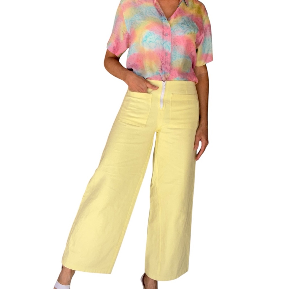 Yellow Mid-Rise Wide-Leg Jeans (size 30)